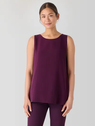 Eileen Fisher Silk Georgette Crepe Ballet Neck Long Tank In Blackberry