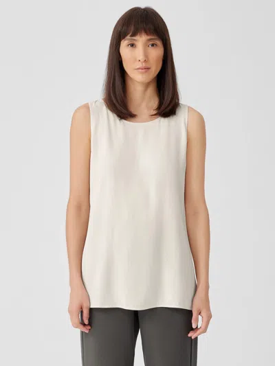 Eileen Fisher Silk Georgette Crepe Ballet Neck Long Tank In White