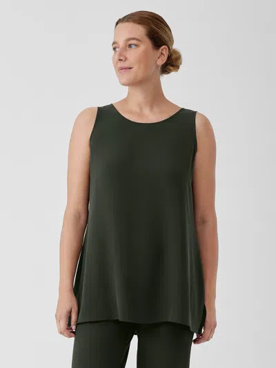 Eileen Fisher Silk Georgette Crepe Ballet Neck Long Tank In Green