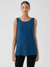 Eileen Fisher Silk Georgette Crepe Ballet Neck Long Tank In Blue
