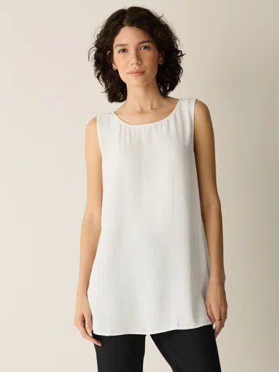 Eileen Fisher Silk Georgette Crepe Ballet Neck Long Tank In White