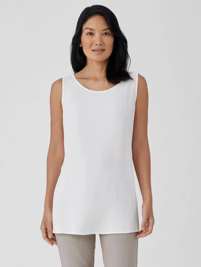 Eileen Fisher Silk Georgette Crepe Ballet Neck Long Tank In Seaweed