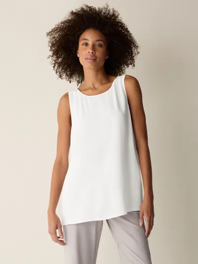 Eileen Fisher Silk Georgette Crepe Ballet Neck Long Tank In White