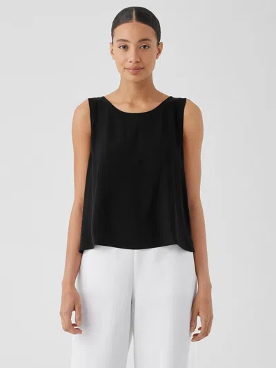 Eileen Fisher Silk Georgette Crepe Ballet Neck Tank In Black