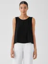 Eileen Fisher Silk Georgette Crepe Ballet Neck Tank In Black
