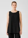 Eileen Fisher Silk Georgette Crepe Ballet Neck Tank In Black