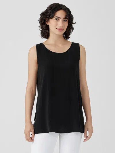 Eileen Fisher Silk Georgette Crepe Ballet Neck Tank In Black