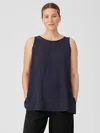 Eileen Fisher Silk Georgette Crepe Ballet Neck Tank In Black