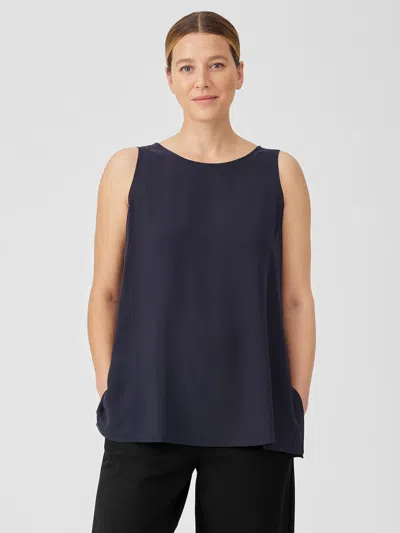Eileen Fisher Silk Georgette Crepe Ballet Neck Tank In Black