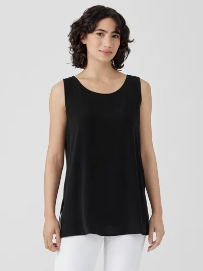 Eileen Fisher Silk Georgette Crepe Ballet Neck Tank In Black