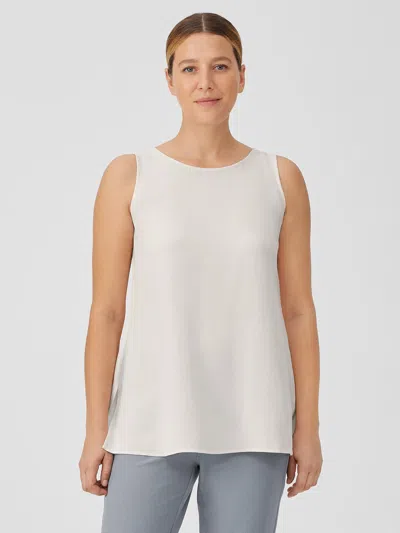 Eileen Fisher Silk Georgette Crepe Ballet Neck Tank In White