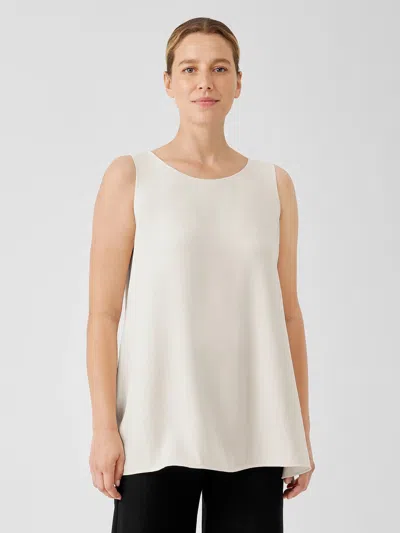 Eileen Fisher Silk Georgette Crepe Ballet Neck Tank In Brown