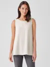 Eileen Fisher Silk Georgette Crepe Ballet Neck Long Tank In Neutral