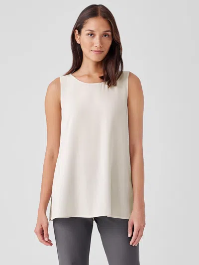 EILEEN FISHER SILK GEORGETTE CREPE BALLET NECK TANK