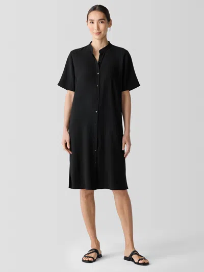 Eileen Fisher Silk Georgette Crepe Band Collar Dress In Gold