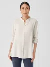 Eileen Fisher Silk Georgette Crepe Band Collar Shirt In White