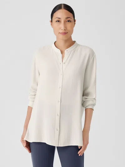 Eileen Fisher Silk Georgette Crepe Band Collar Shirt In White