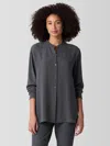Eileen Fisher Silk Georgette Crepe Band Collar Shirt In Multi