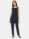 Eileen Fisher Silk Georgette Crepe Bateau Neck Tank In Blue