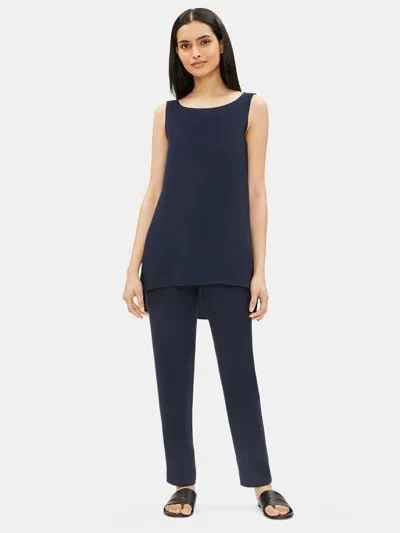 Eileen Fisher Silk Georgette Crepe Bateau Neck Tank In Blue