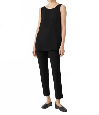 Eileen Fisher Silk Georgette Crepe Bateau Neck Tank Top In Black