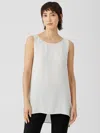 Eileen Fisher Silk Georgette Crepe Bateau Neck Tank In White