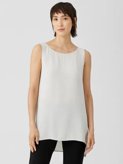 Eileen Fisher Silk Georgette Crepe Bateau Neck Tank In White