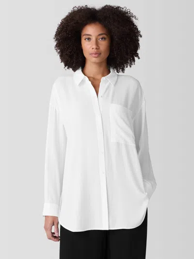 Eileen Fisher Silk Georgette Crepe Classic Collar Long Shirt In White