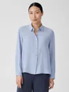 Eileen Fisher Silk Georgette Crepe Classic Collar Shirt In Blue