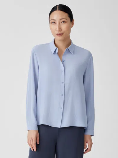 Eileen Fisher Silk Georgette Crepe Classic Collar Shirt In Blue