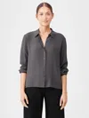 Eileen Fisher Silk Georgette Crepe Classic Collar Shirt In Gray