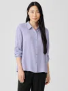 Eileen Fisher Silk Georgette Crepe Classic Collar Shirt In Blue