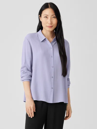 Eileen Fisher Silk Georgette Crepe Classic Collar Shirt In Blue