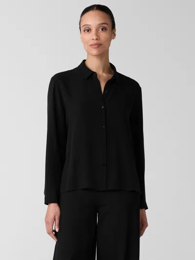 Eileen Fisher Silk Georgette Crepe Classic Collar Shirt In Black