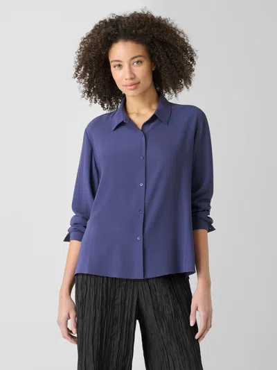 Eileen Fisher Silk Georgette Crepe Classic Collar Shirt In Blue