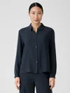 Eileen Fisher Silk Georgette Crepe Classic Collar Shirt In Blue