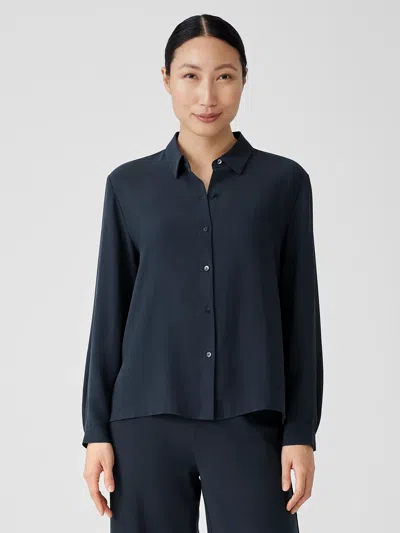 Eileen Fisher Silk Georgette Crepe Classic Collar Shirt In Blue