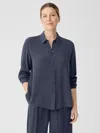 Eileen Fisher Silk Georgette Crepe Classic Collar Shirt In Blue