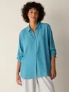 Eileen Fisher Silk Georgette Crepe Classic Collar Shirt In Blue