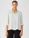 Eileen Fisher Silk Georgette Crepe Classic Collar Shirt In White
