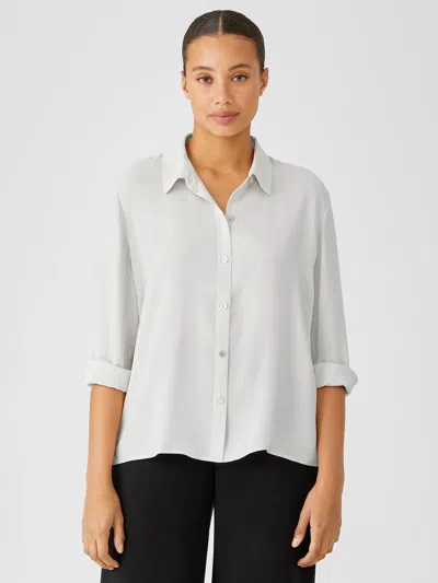 Eileen Fisher Silk Georgette Crepe Classic Collar Shirt In White