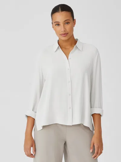 Eileen Fisher Silk Georgette Crepe Classic Collar Shirt In White