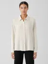 Eileen Fisher Silk Georgette Crepe Classic Collar Shirt In White