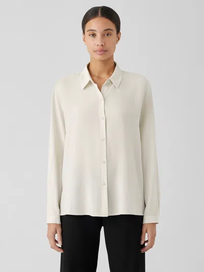 Eileen Fisher Silk Georgette Crepe Classic Collar Shirt In White