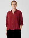 Eileen Fisher Silk Georgette Crepe Classic Collar Shirt In Burgundy
