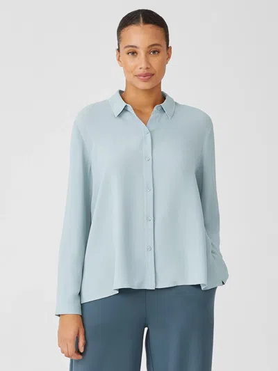 Eileen Fisher Silk Georgette Crepe Classic Collar Shirt In Blue