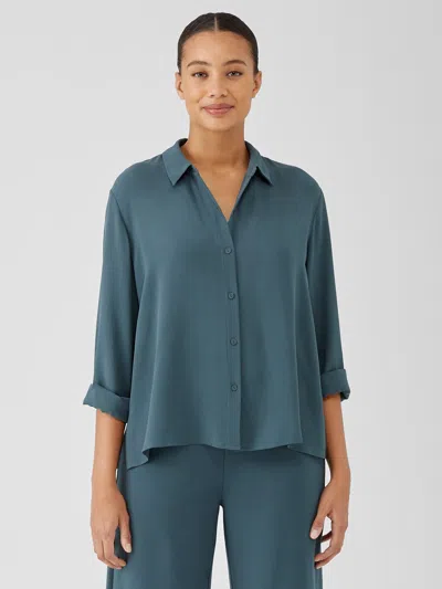 Eileen Fisher Silk Georgette Crepe Classic Collar Shirt In Green
