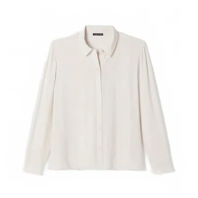 Eileen Fisher Silk Georgette Crepe Classic Collar Shirt In Bone In Neutral