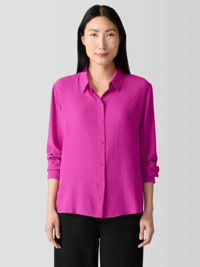 Eileen Fisher Silk Georgette Crepe Classic Collar Shirt In Pink
