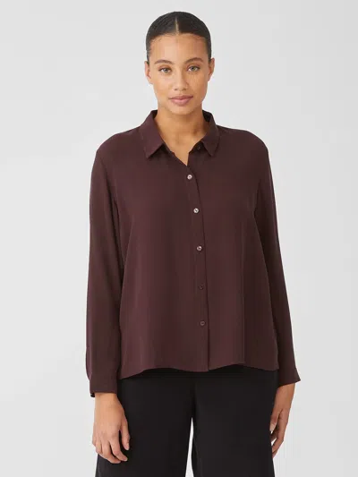 Eileen Fisher Silk Georgette Crepe Classic Collar Shirt In Purple